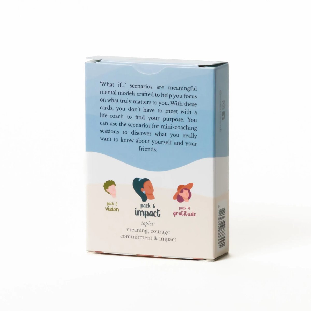Scenario Cards Gesprekskaarten Persoonlijke Ontwikkeling Your Impact (52 kaarten) achterkant doosje