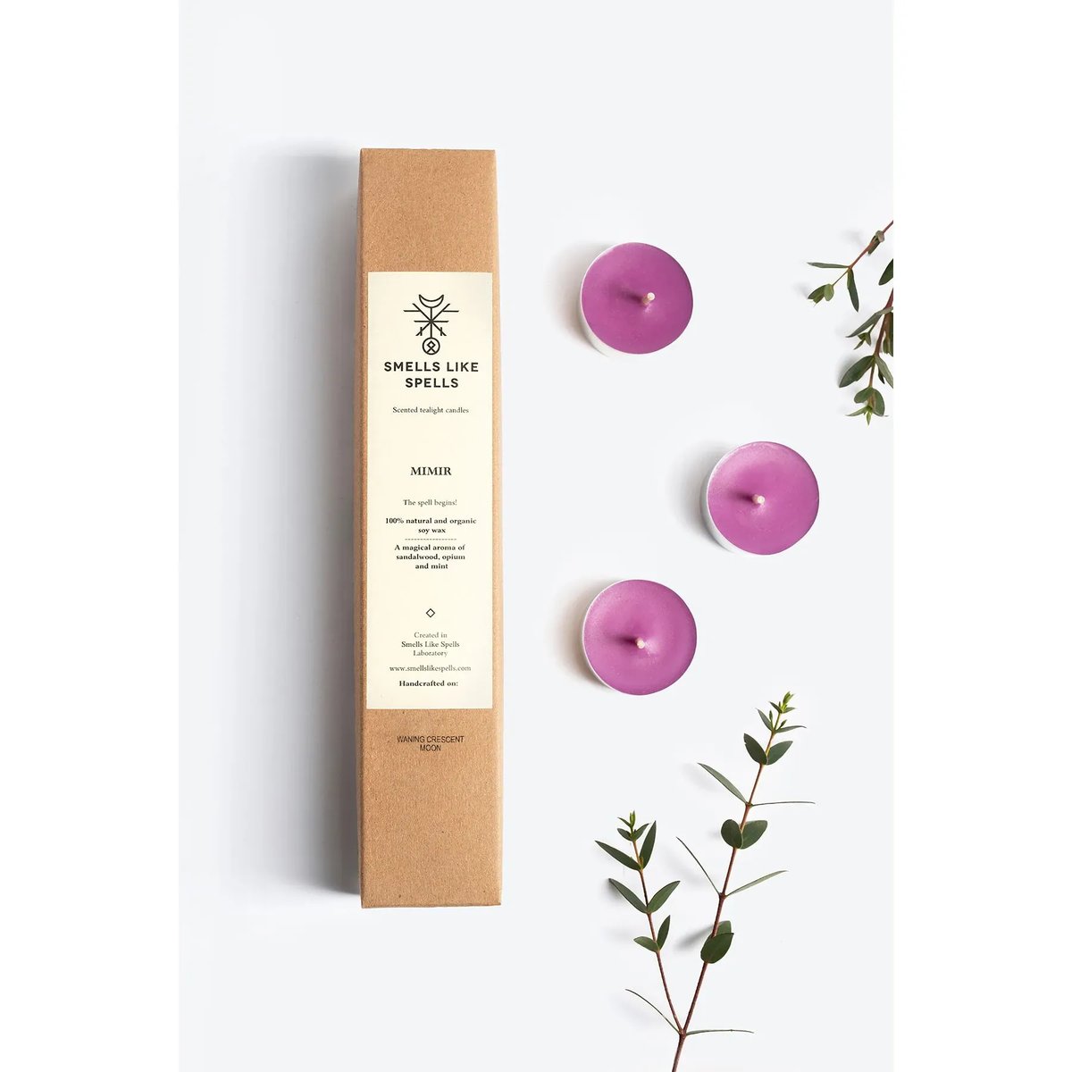 Smells Like Spells Natuurlijke Waxinelichtjes (6 stuks) MIMIR doosje met kaarsjes en kruid