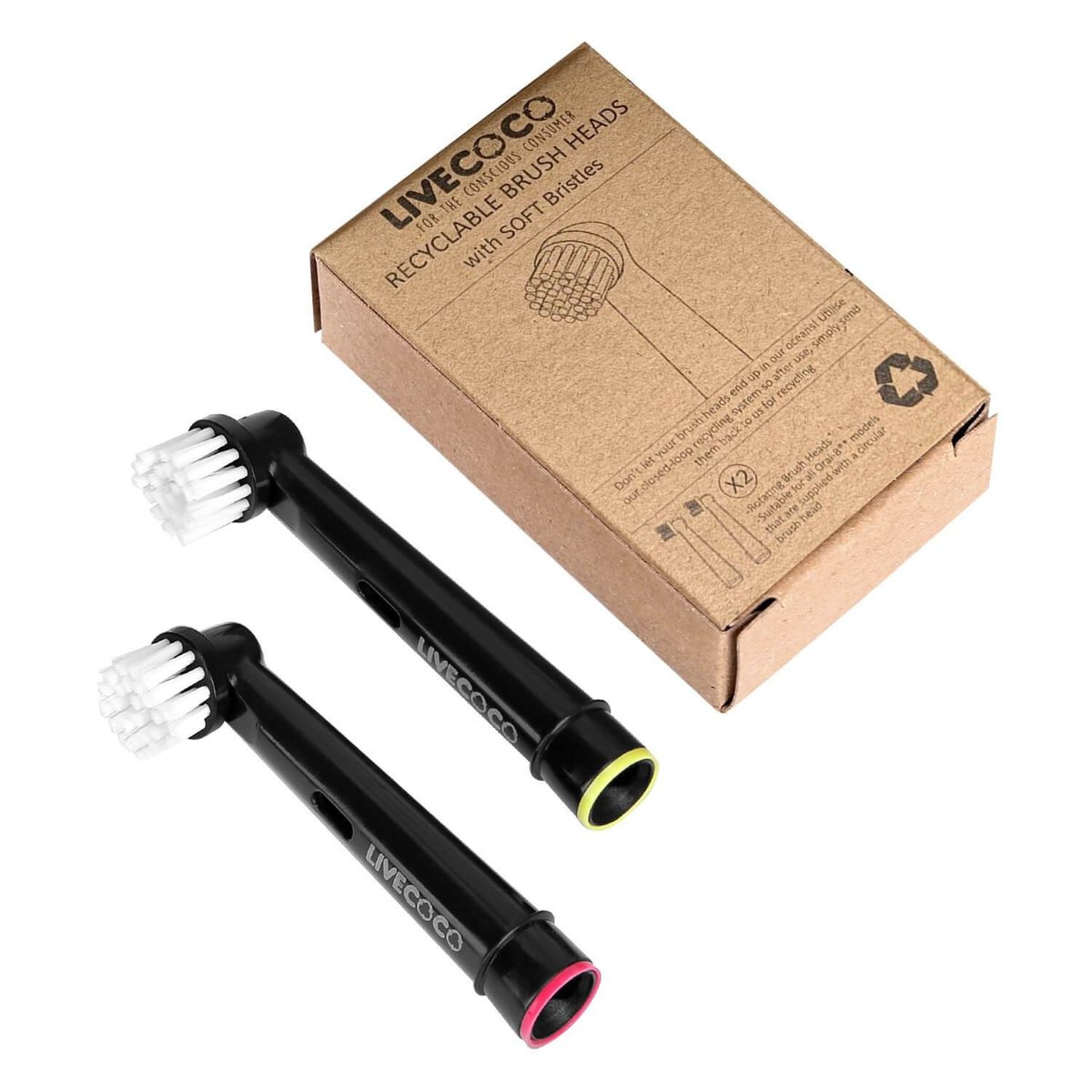 LiveCoco Recyclebare Opzetborstels voor Oral B (2 stuks) Zachte Borstelharen