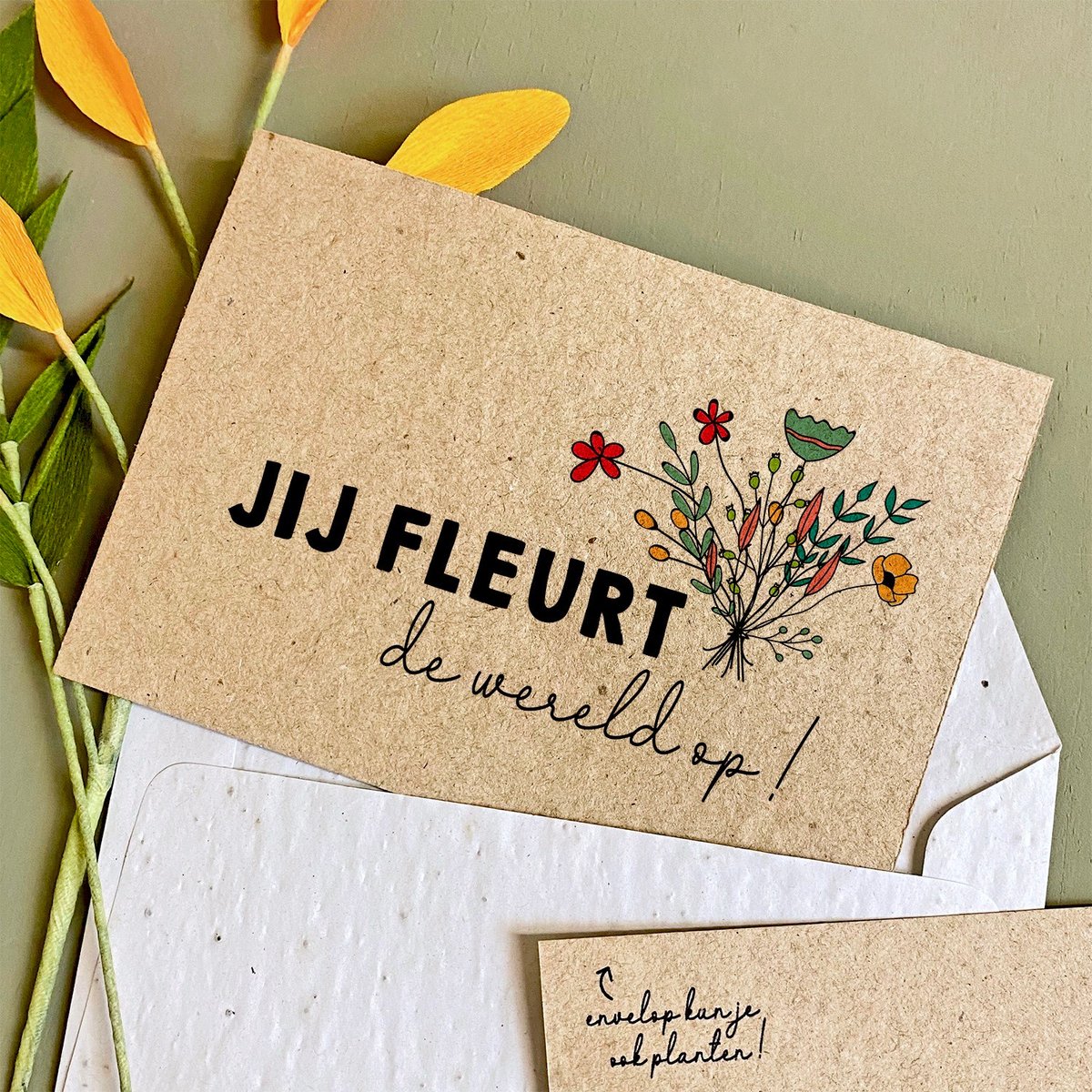 Bloom Your Message Bloeikaart Gerecycled Papier met Bijvriendelijke Bloemenzaden Jij Fleurt De Wereld Op