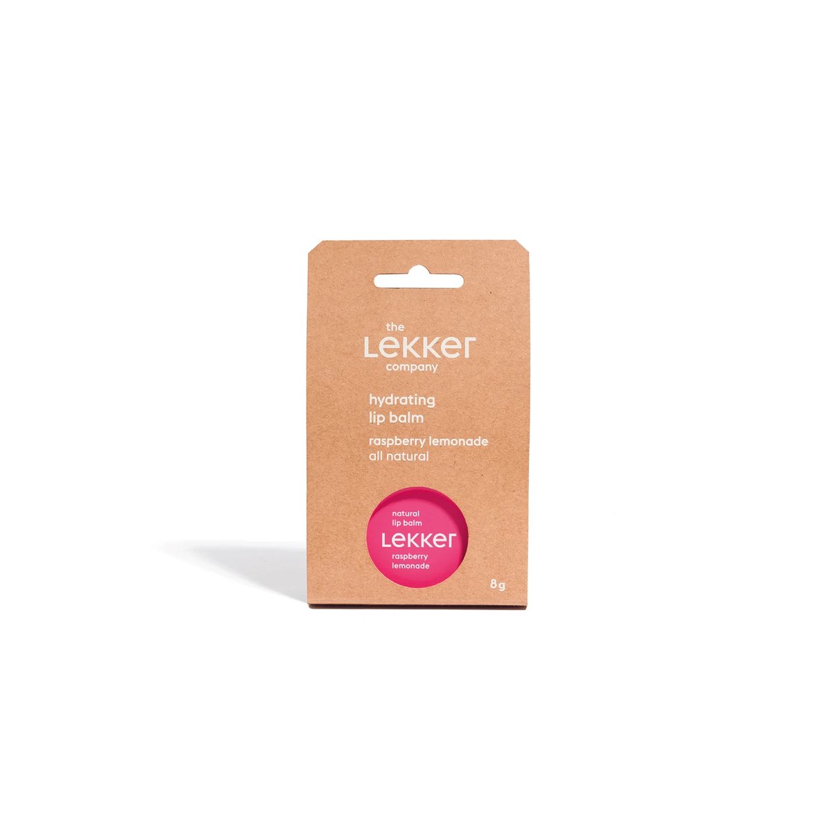 The Lekker Company Natuurlijke Lippenbalsem Raspberry Lemonade verpakking van voren