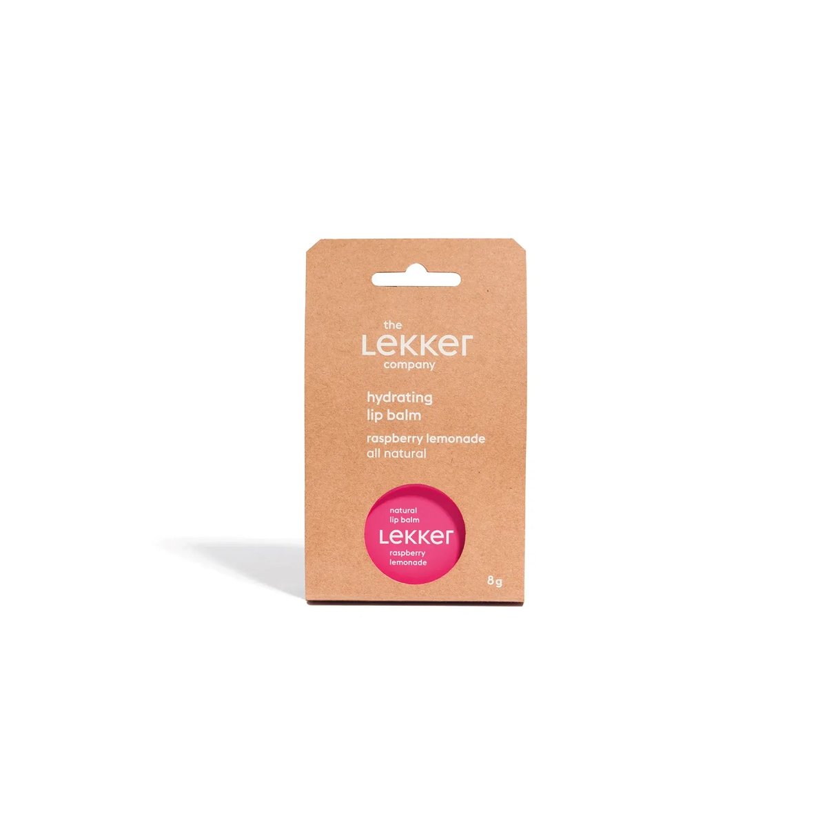 The Lekker Company Natuurlijke Lippenbalsem Raspberry Lemonade verpakking van voren