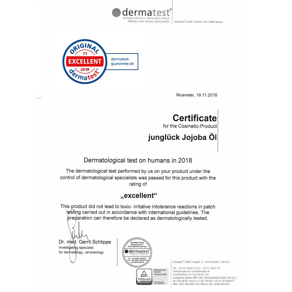Junglück Jojoba Olie (100 ml) Dermatest