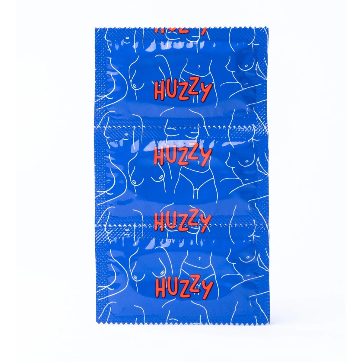 Huzzy condooms uit de verpakking