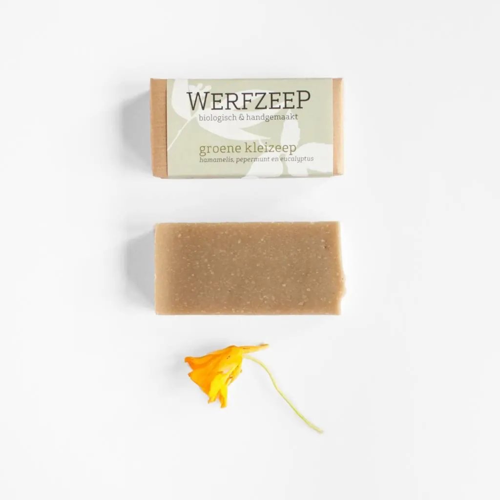 Werfzeep - Groene kleizeep verpakking en plant