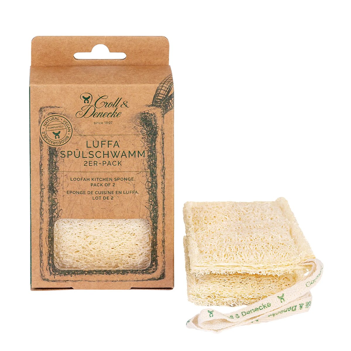 Croll & Denecke Loofah Afwasspons (2 stuks) met doosje