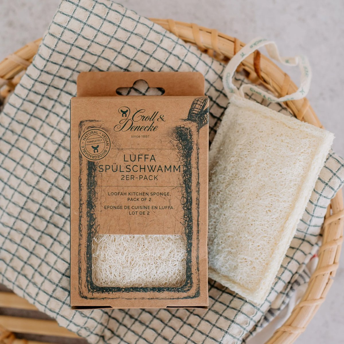 Croll & Denecke Loofah Afwasspons (2 stuks) sfeer in mand