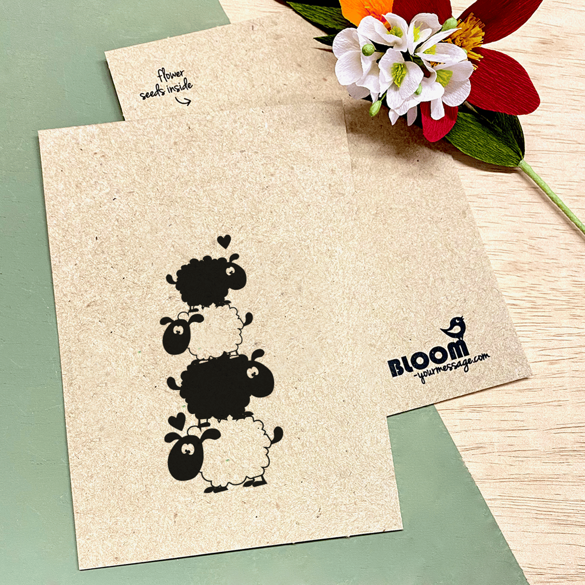 Bloom Your Message Gerecycled Kraftpapier Bloeikaart Bloemen - Schaapjes