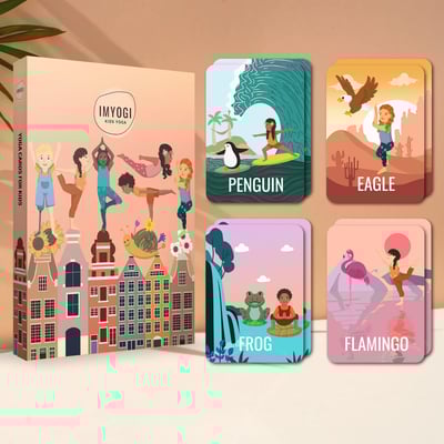 IMYOGI Yoga Kaarten voor Kinderen doosje met voorbeeld van de kaarten