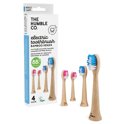The Humble Co. Bamboe Opzetborstels voor Philips Sonicare (4 stuks) naast verpakking