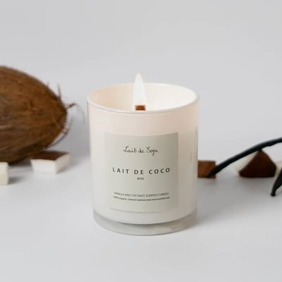 Lait de Soja Natuurlijke Geurkaars Lait de Coco met vlam