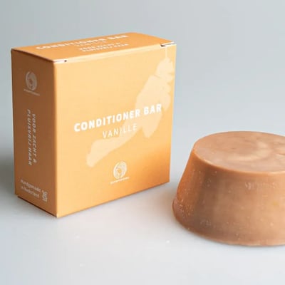Shampoobars conditioner bar vanille met verpakking